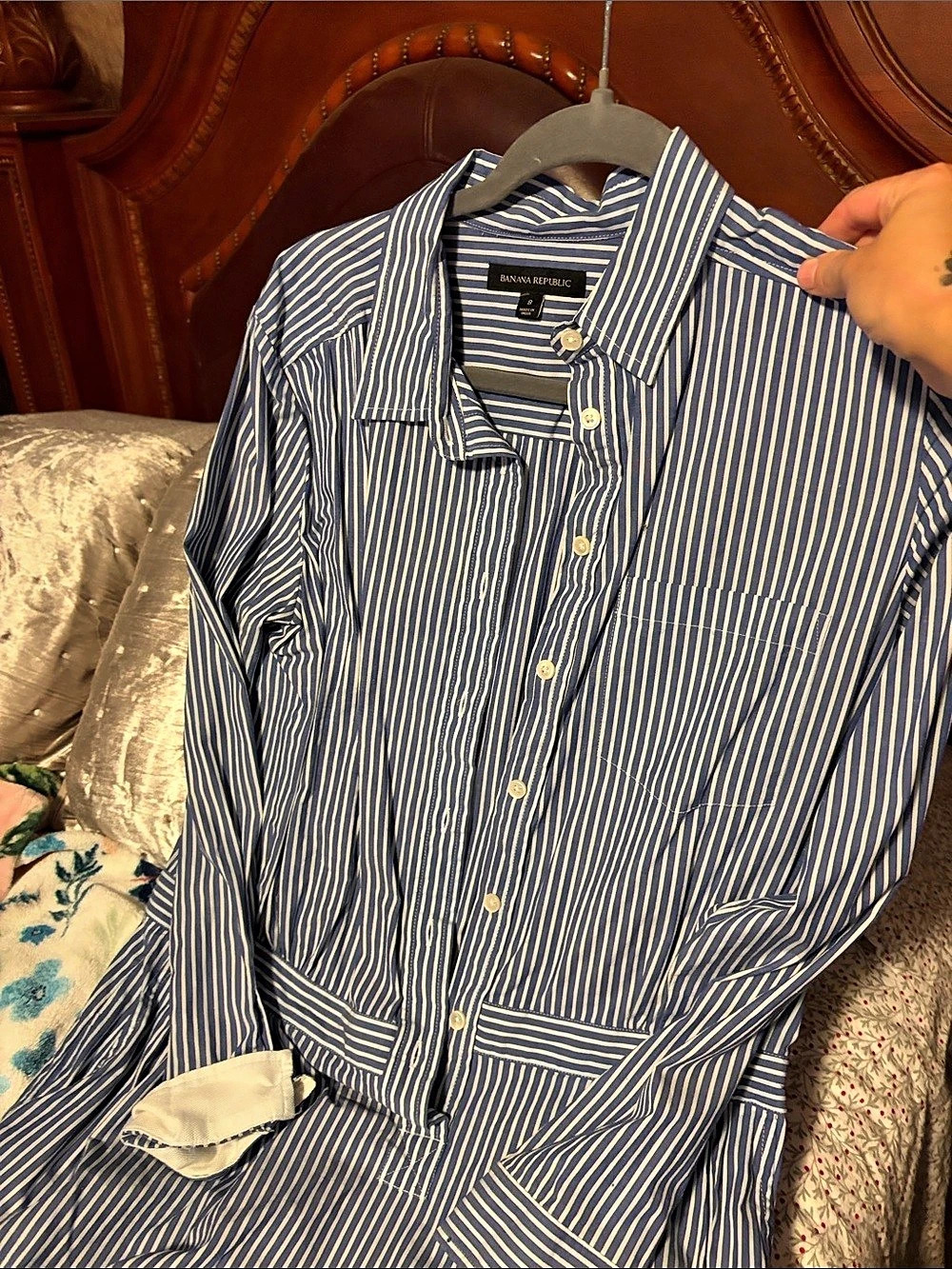 Banana Republic Striped Shirt Dress in Blue & White Size Small